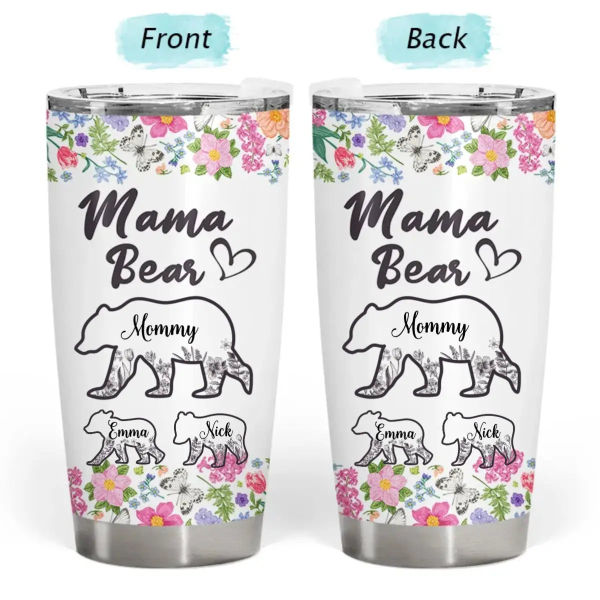 20oz Mother's Day - Floral Mama Bear - Personalized Tumbler Tumbler The Next Custom Gift