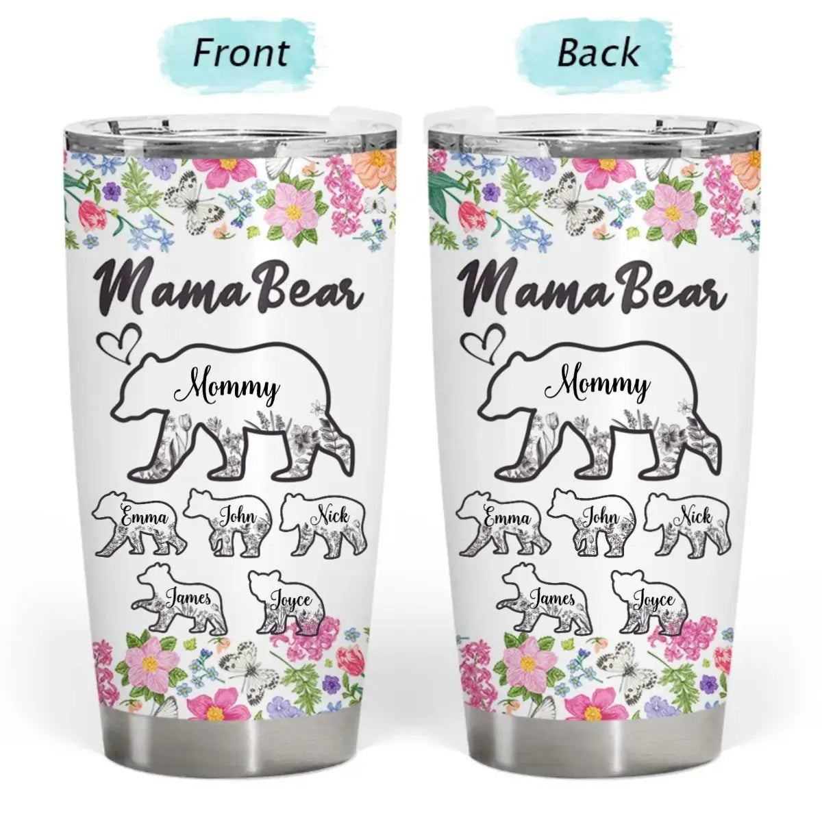 20oz Mother's Day - Floral Mama Bear - Personalized Tumbler Tumbler The Next Custom Gift