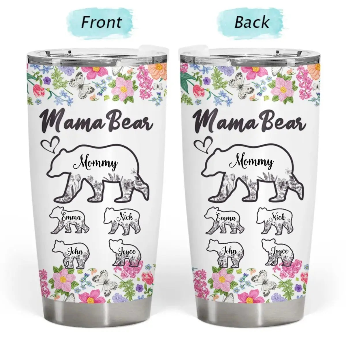 20oz Mother's Day - Floral Mama Bear - Personalized Tumbler Tumbler The Next Custom Gift