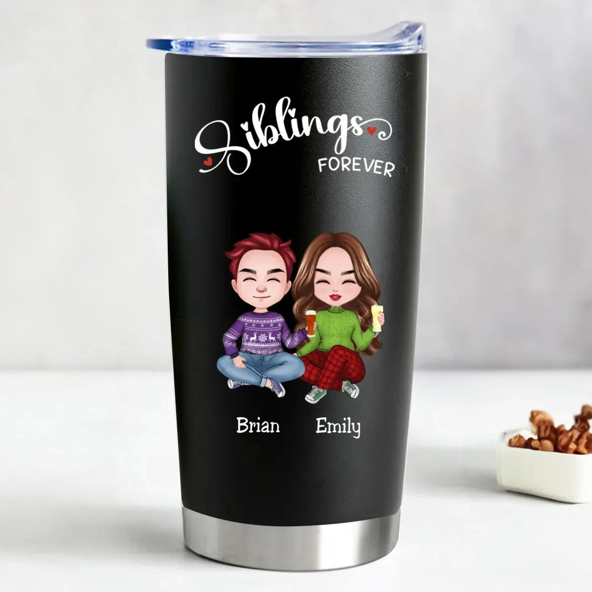 20oz Siblings Forever - Personalized Tumbler (BL) Tumbler The Next Custom Gift