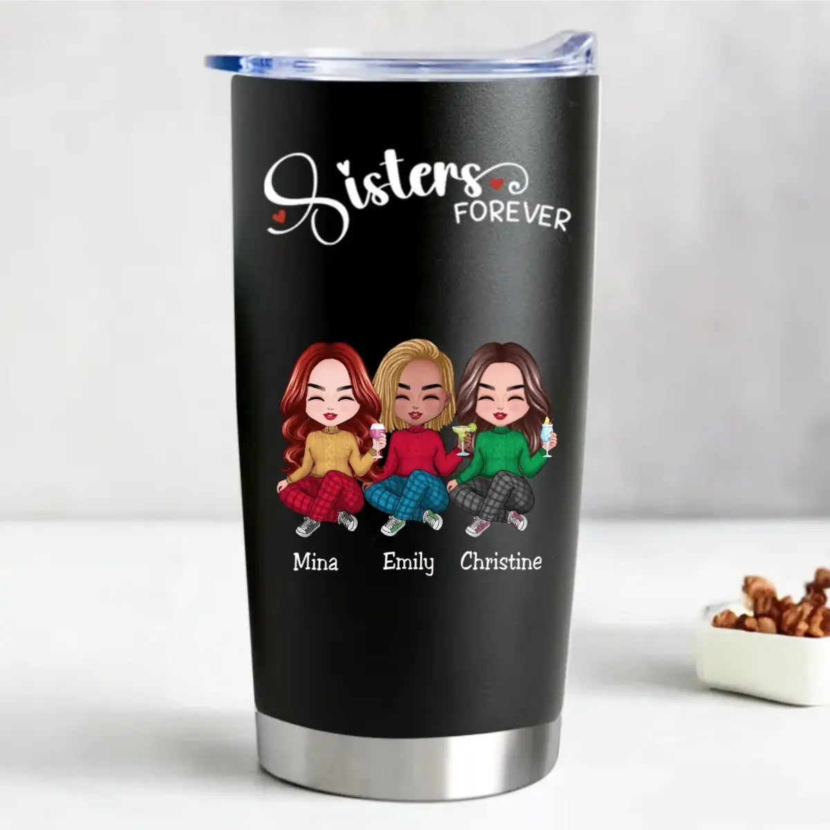 20oz  Sisters Forever - Personalized Tumbler (BL) Tumbler The Next Custom Gift