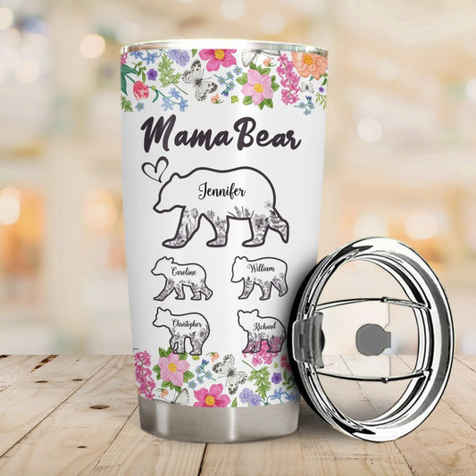20oz Family - Floral Mama Bear, Gift For Mother - Personalized Tumbler (AB) - The Next Custom Gift