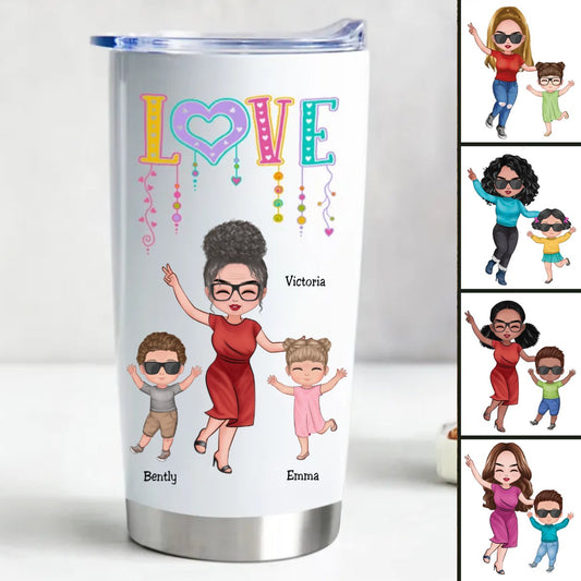 20oz Love Happy Doll Grandma Mom With Kids - Personalized Tumbler - The Next Custom Gift