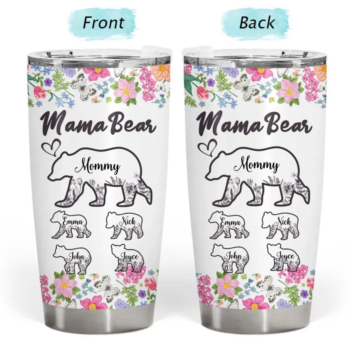 20oz Mother's Day - Floral Mama Bear - Personalized Tumbler - The Next Custom Gift