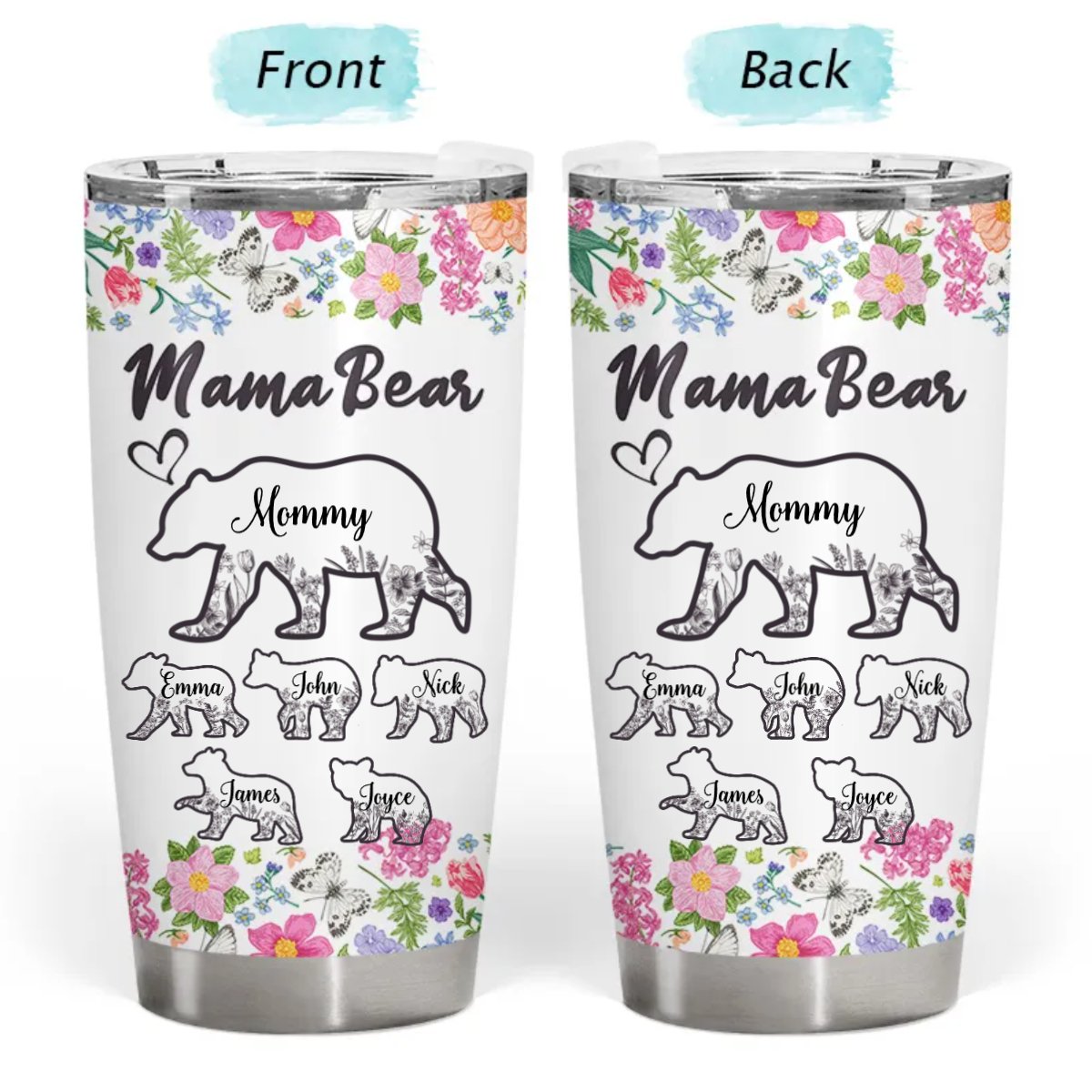 20oz Mother's Day - Floral Mama Bear - Personalized Tumbler - The Next Custom Gift