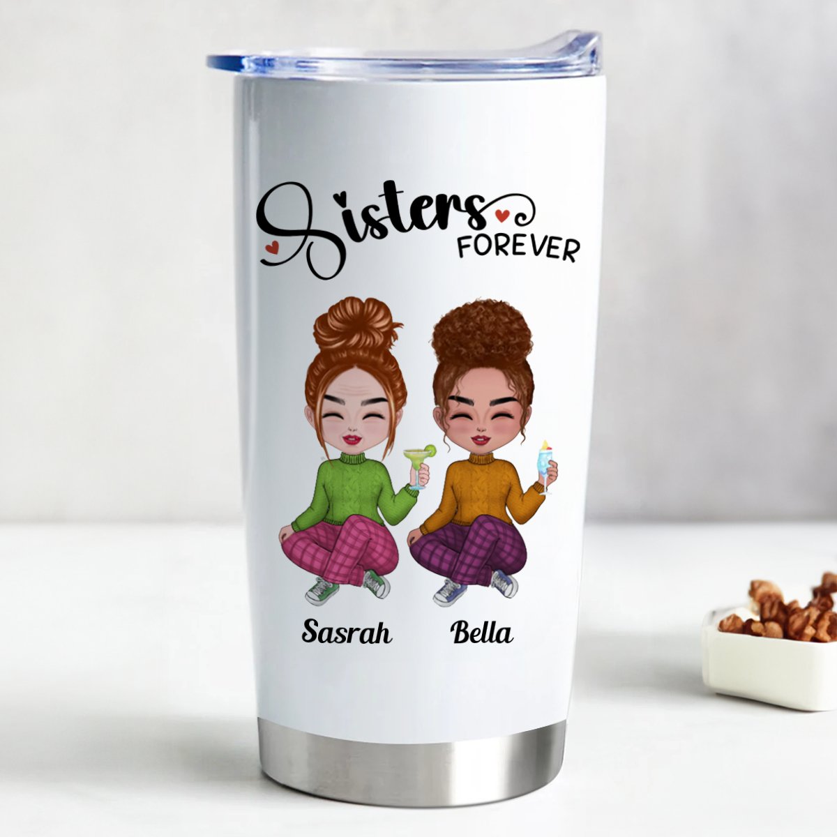20oz Sisters Forever - Personalized Tumbler - The Next Custom Gift