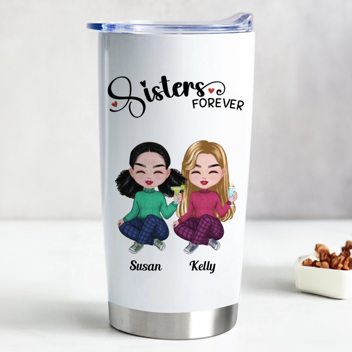 20oz Sisters Forever - Personalized Tumbler - The Next Custom Gift