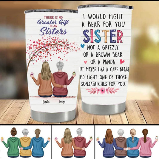 20oz - There Is No Greater Gift Than Sisters - Personalized Tumbler Cup - Hoodie Girls Sitting - The Next Custom Gift