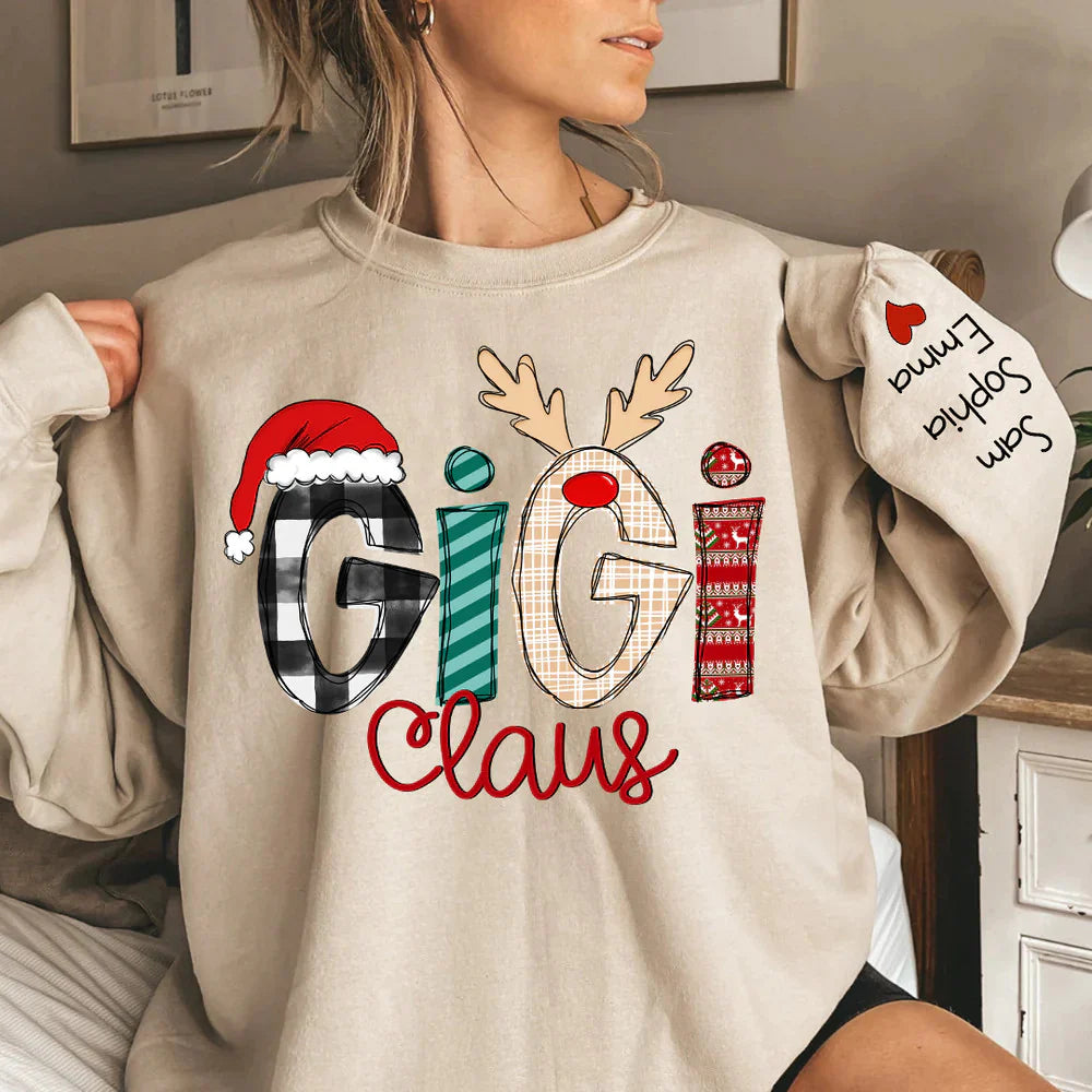 Custom Christmas Gigi Claus Sweatshirt, 2024 Christmas Nana Sweatshirt, Custom Grandma Claus Christmas Sweatshirt Sweatshirt