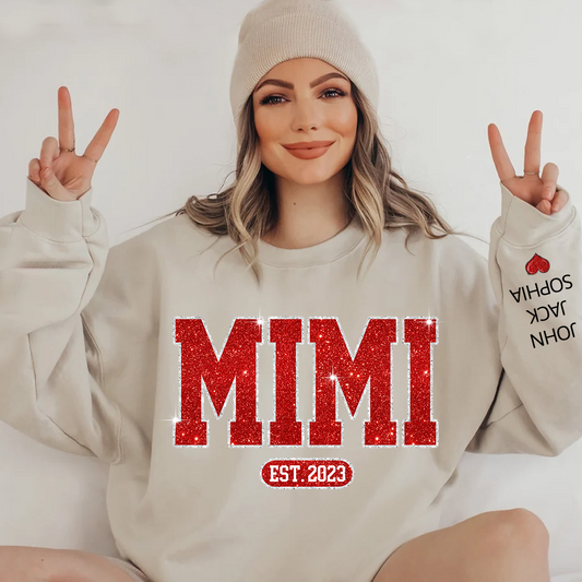 Glitter Custom Name Mimi Nana Grandma Est And Kids Sweatshirt