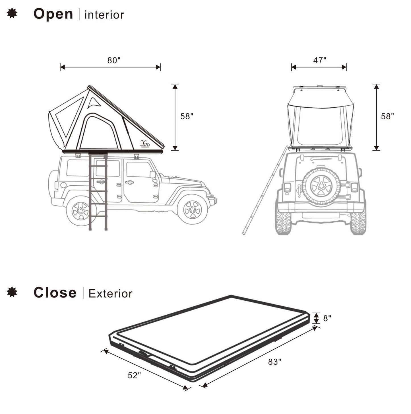 4x4 Camping car truck pop up triangle hardshell rooftop tent