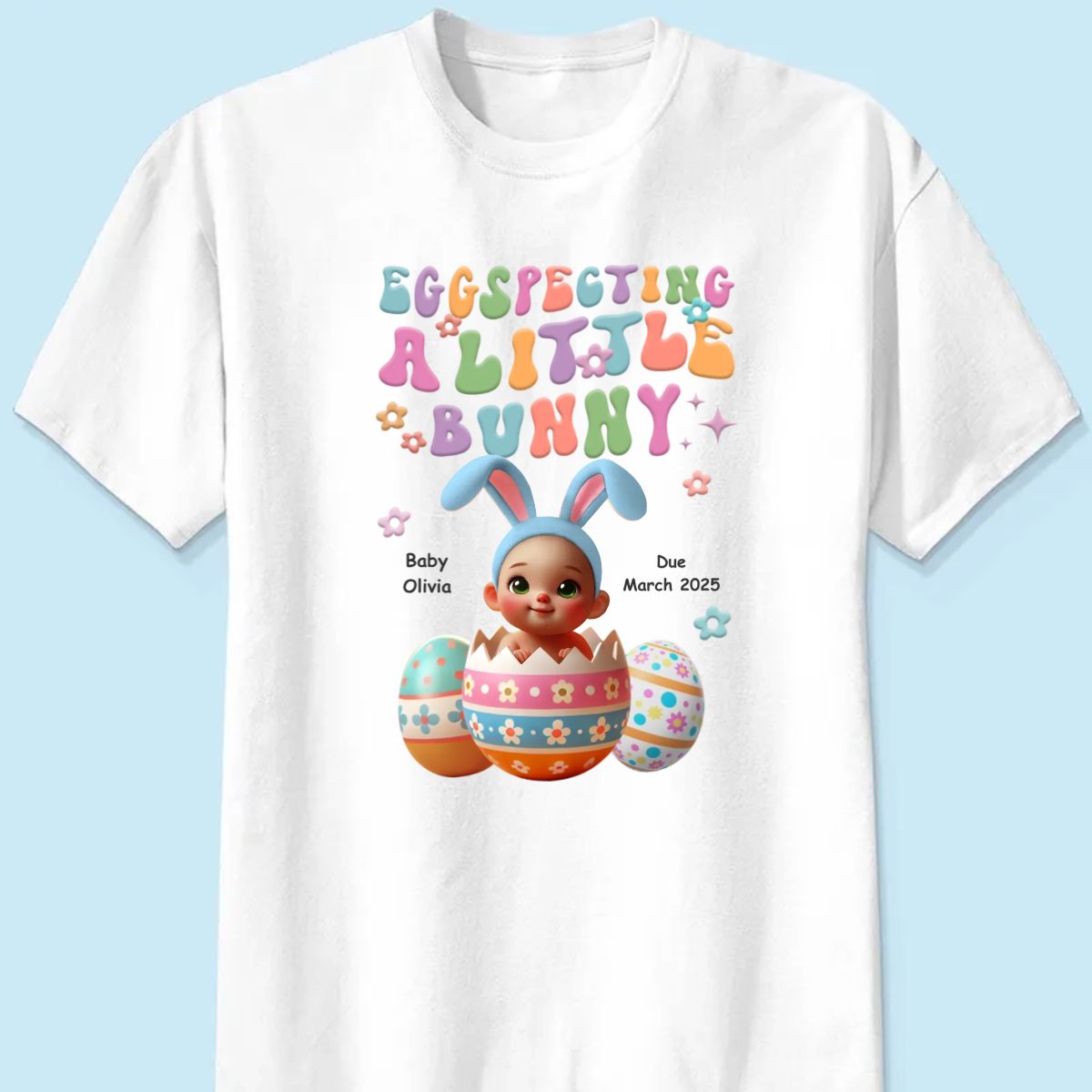 Eggspecting A Little Bunny Personalized Shirt, Easter Pregnancy Announcement, Easter Maternity Expecting Gift for Mom