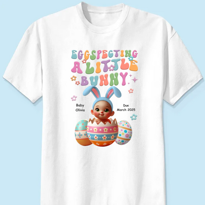 Eggspecting A Little Bunny Personalized Shirt, Easter Pregnancy Announcement, Easter Maternity Expecting Gift for Mom