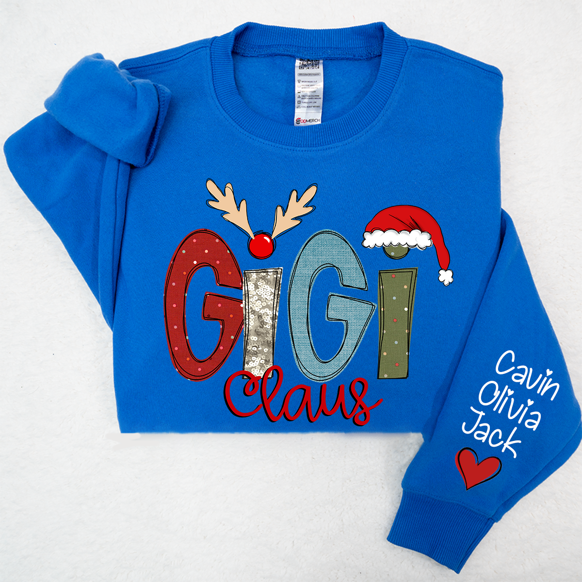 Custom Gigi Claus Sweatshirt, Christmas Grandma Claus With Grandkids Sweatshirt