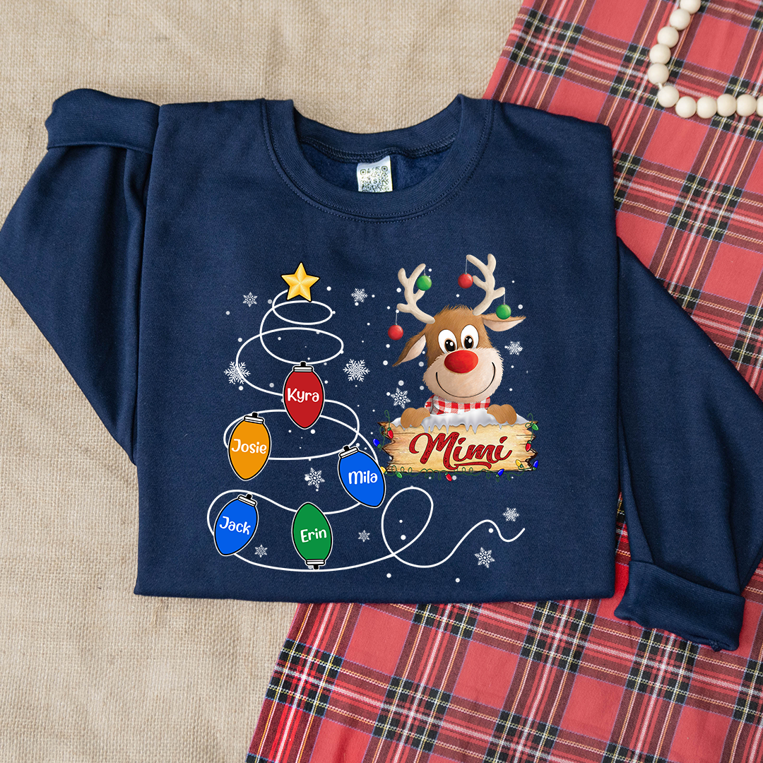 Mimi Reindeer And Grandkids Lights Christmas Sweatshirt