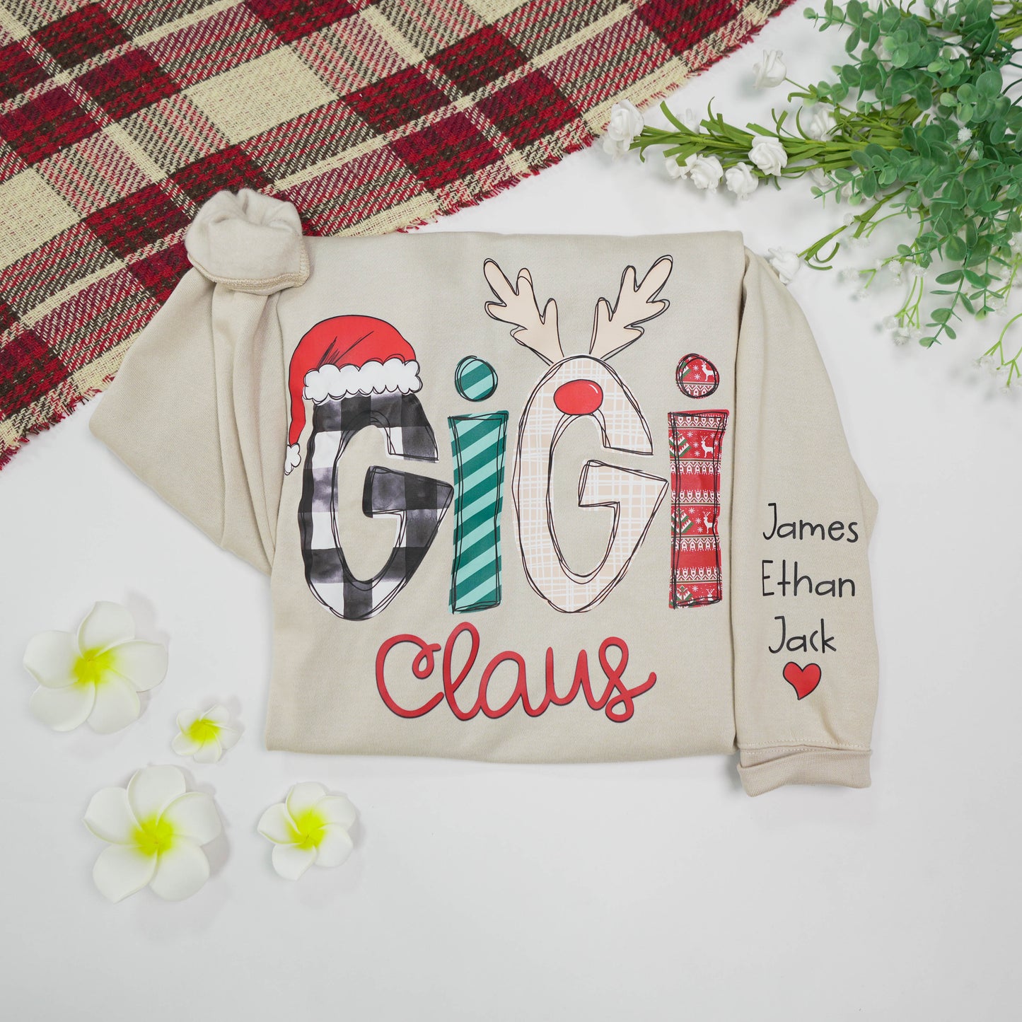 Custom Christmas Gigi Claus Sweatshirt, 2024 Christmas Nana Sweatshirt, Custom Grandma Claus Christmas Sweatshirt Sweatshirt