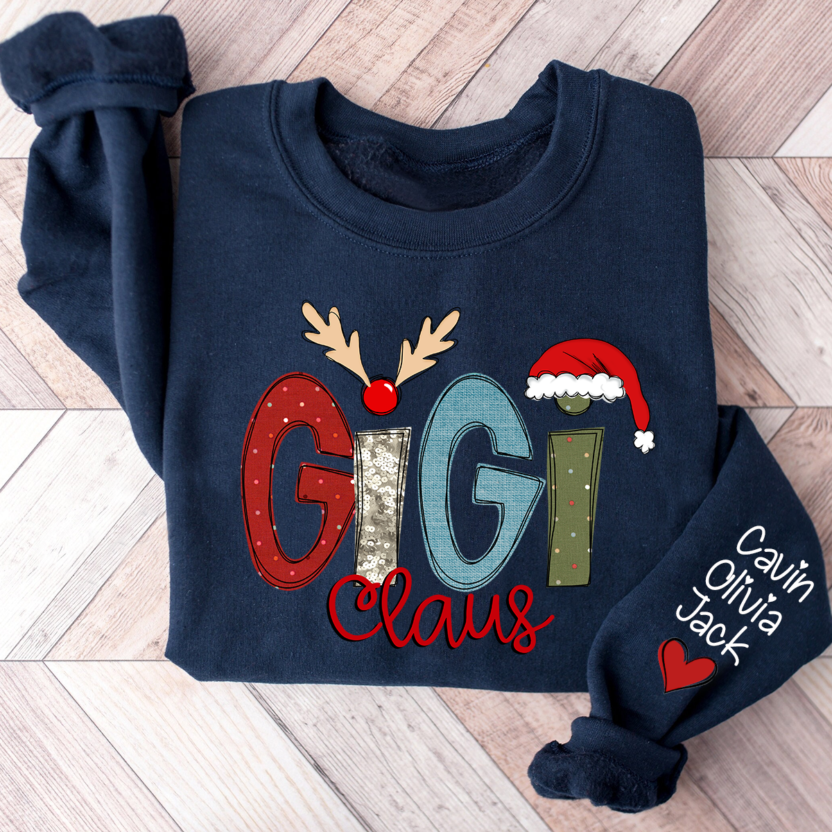 Custom Gigi Claus Sweatshirt, Christmas Grandma Claus With Grandkids Sweatshirt