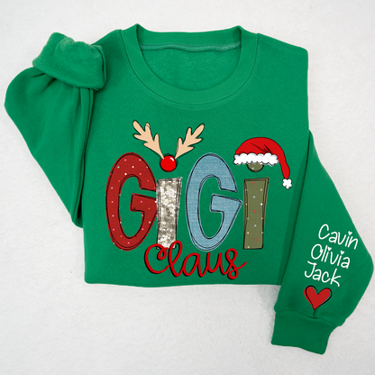 Custom Gigi Claus Sweatshirt, Christmas Grandma Claus With Grandkids Sweatshirt