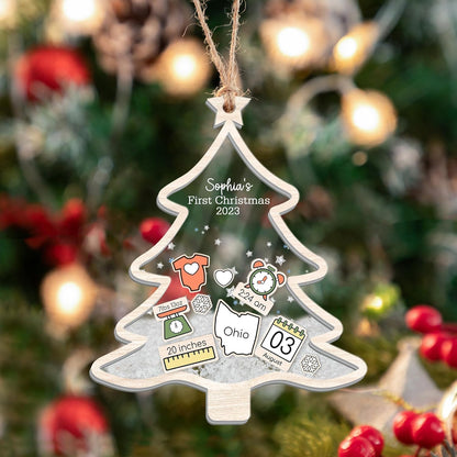 Personalized Baby First Christmas Ornament, 5-Layered Shaker Newborn Ornament, Baby Keepsake Birth Stats Shaker Ornament, Baby Shower Gift