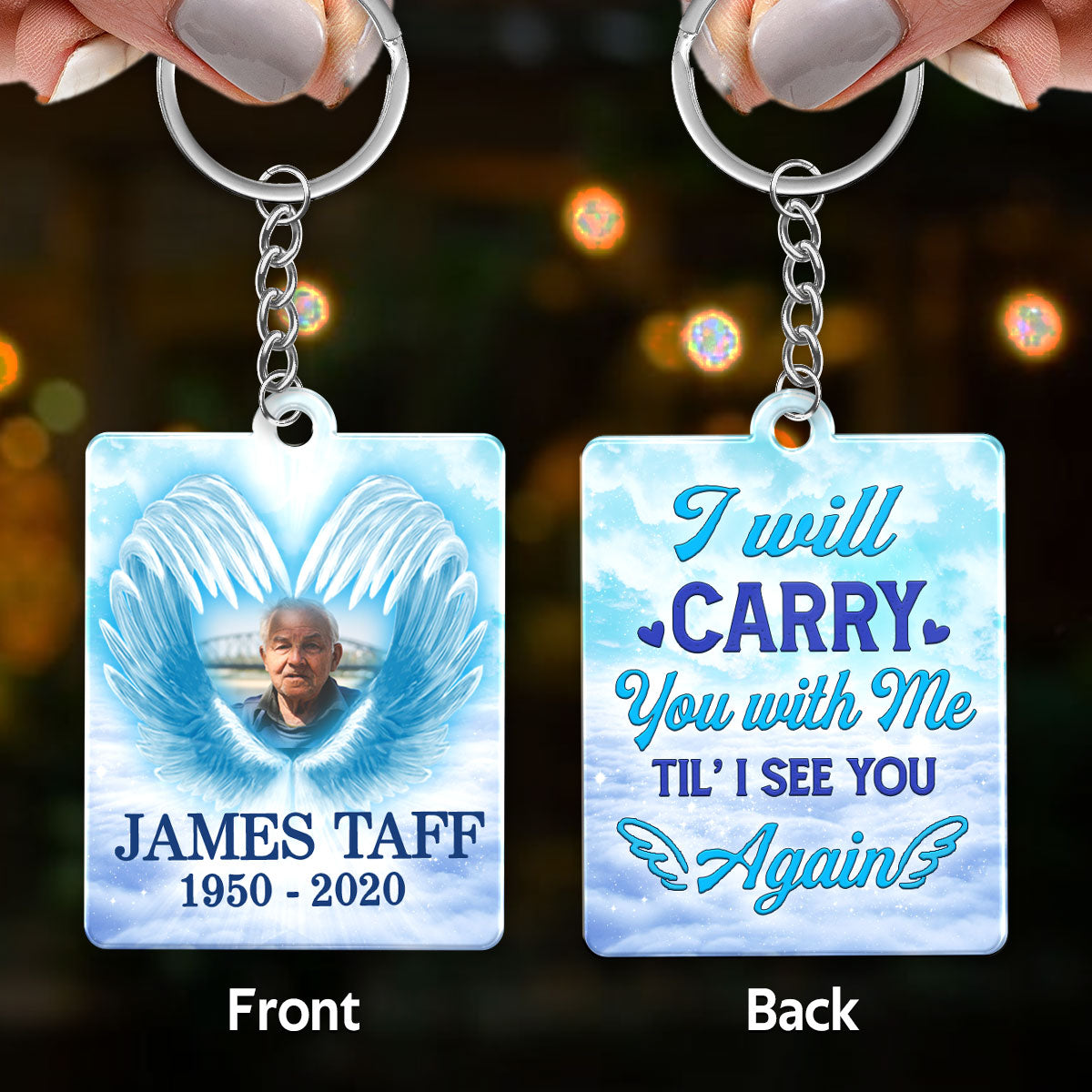 Custom Photo Carry You With Me Family Memorial Remembrance Gift Personalized Acrylic Keychain