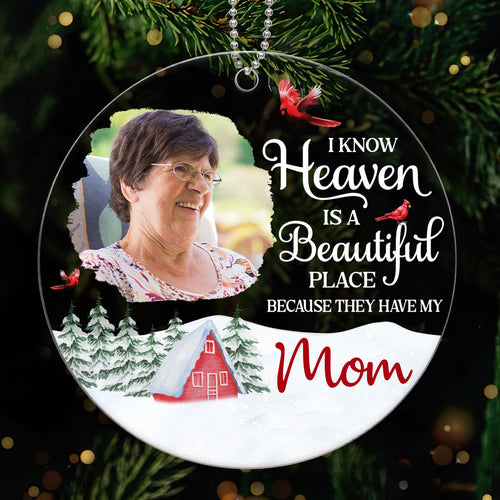 Christmas Memorial Photo Inserted Keepsake Red Farmhouse Personalized Acrylic Ornament