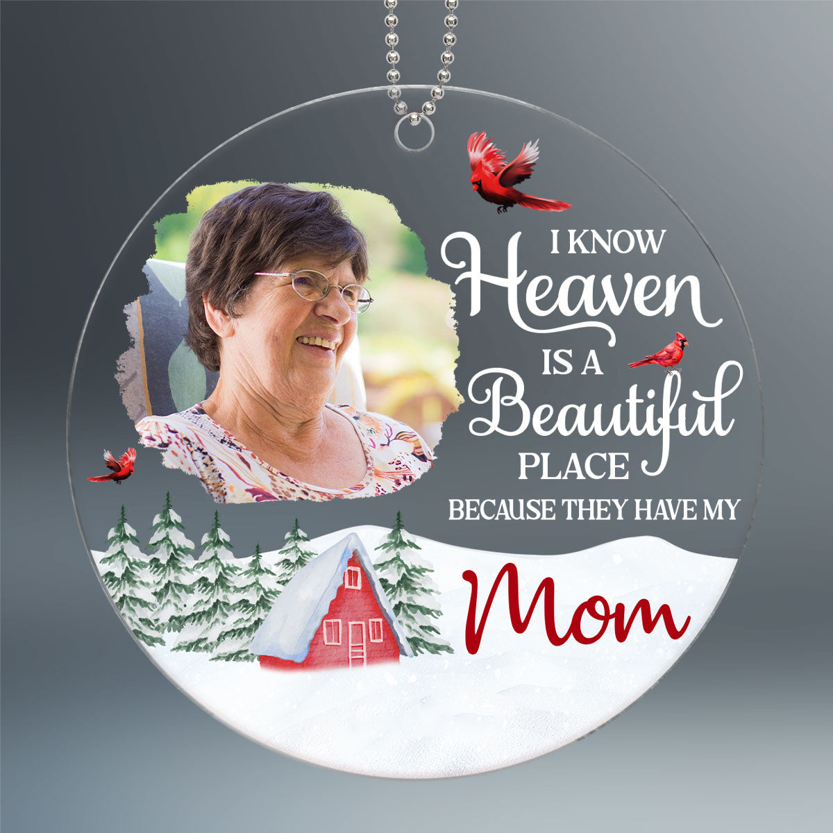 Christmas Memorial Photo Inserted Keepsake Red Farmhouse Personalized Acrylic Ornament