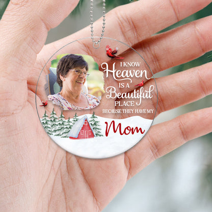 Christmas Memorial Photo Inserted Keepsake Red Farmhouse Personalized Acrylic Ornament