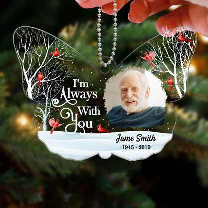Family Memorial Always With You Cardinal Photo Inserted Personalized Butterfly Shaped Acrylic Ornament