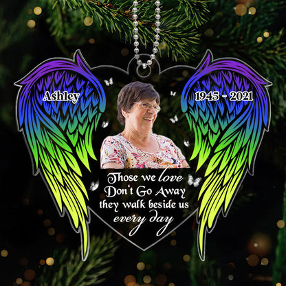 Colorful Angel Wings Those We Love Don‘t Go Away Memorial Photo Keepsake Personalized Acrylic Ornament