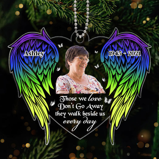 Colorful Angel Wings Those We Love Don‘t Go Away Memorial Photo Keepsake Personalized Acrylic Ornament