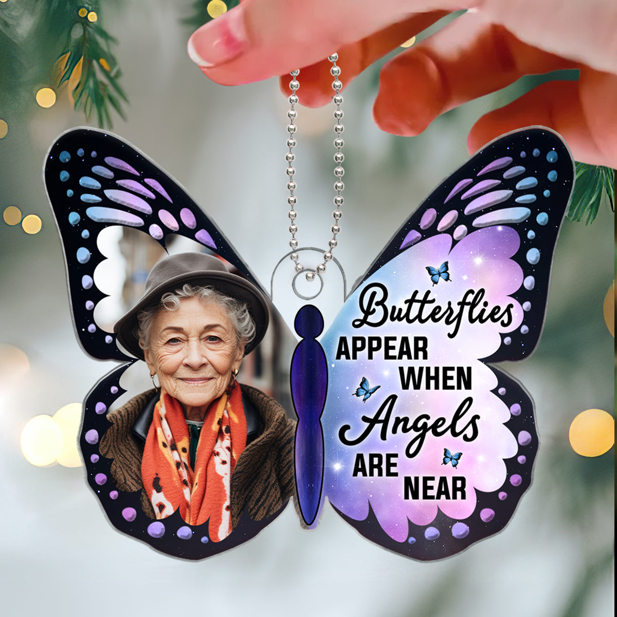 Family Memorial Keepsake Photo Inserted Butterfly Personalized Acrylic Ornament