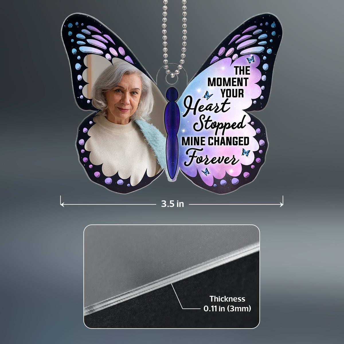 Family Memorial Keepsake Photo Inserted Butterfly Personalized Acrylic Ornament