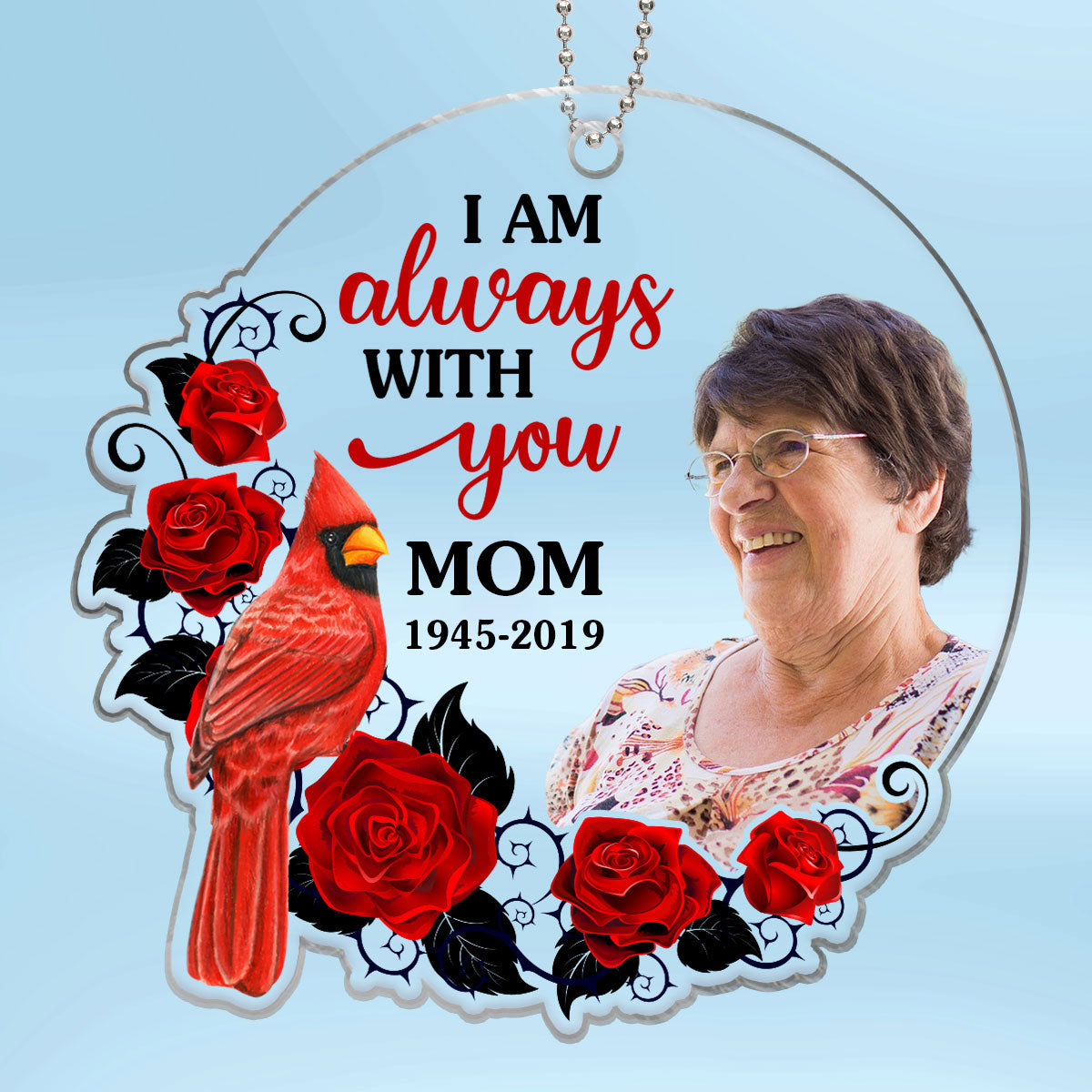 Roses Moon Cardinal Photo Inserted Memorial Keepsake Personalized Acrylic Ornament