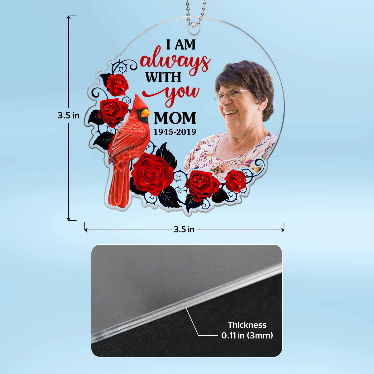 Roses Moon Cardinal Photo Inserted Memorial Keepsake Personalized Acrylic Ornament