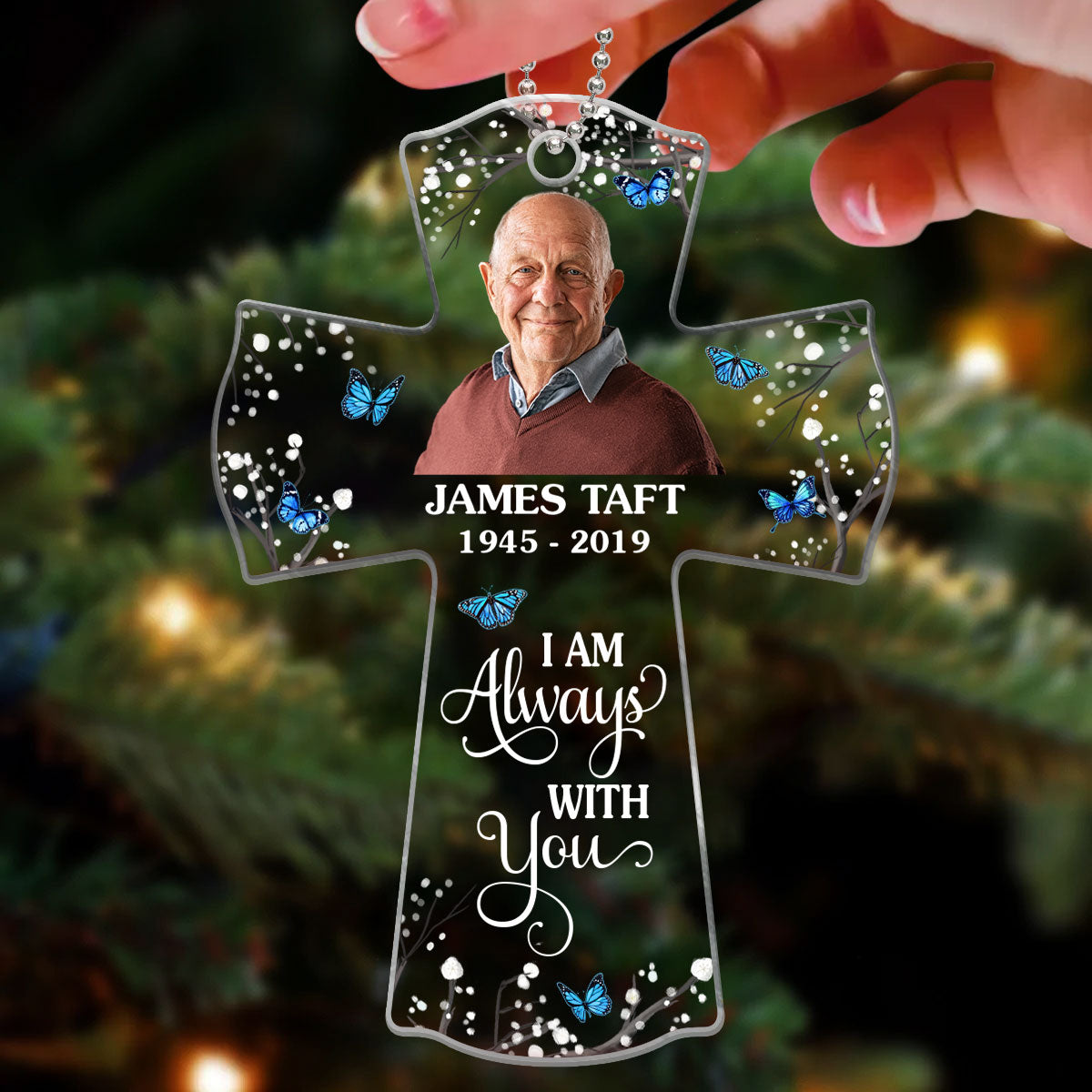 In Loving Memory Memorial Cross Personalized Photo Acrylic Ornament