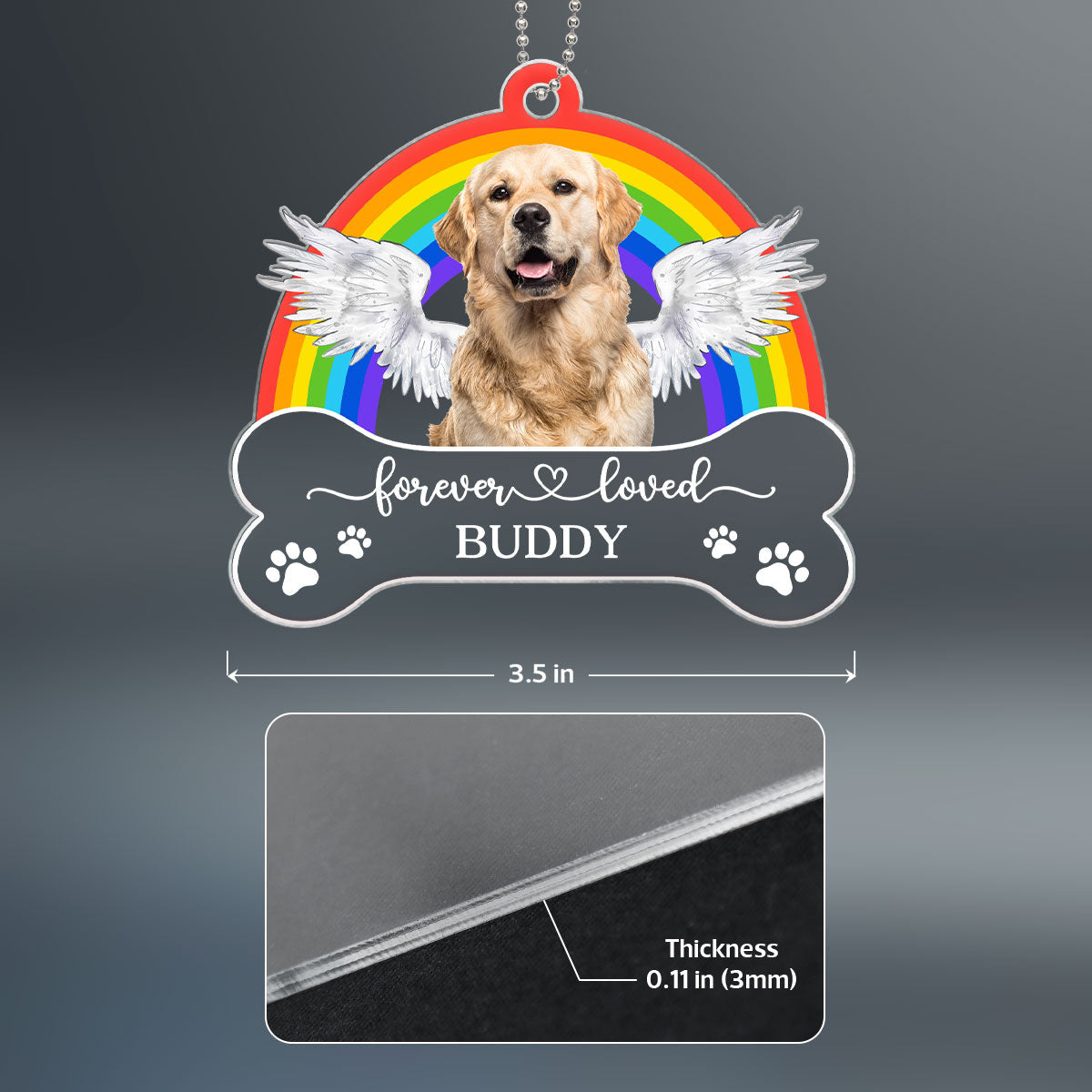 Pet Memorial Keepsake Rainbow Photo Inserted Personalized Acrylic Ornament