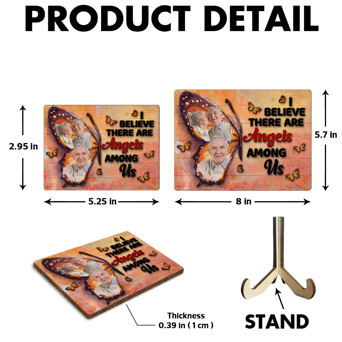 Angels Among Us Butter Fly Memorial Photo Keepsake Personalized 2-Layer Wooden Plaque