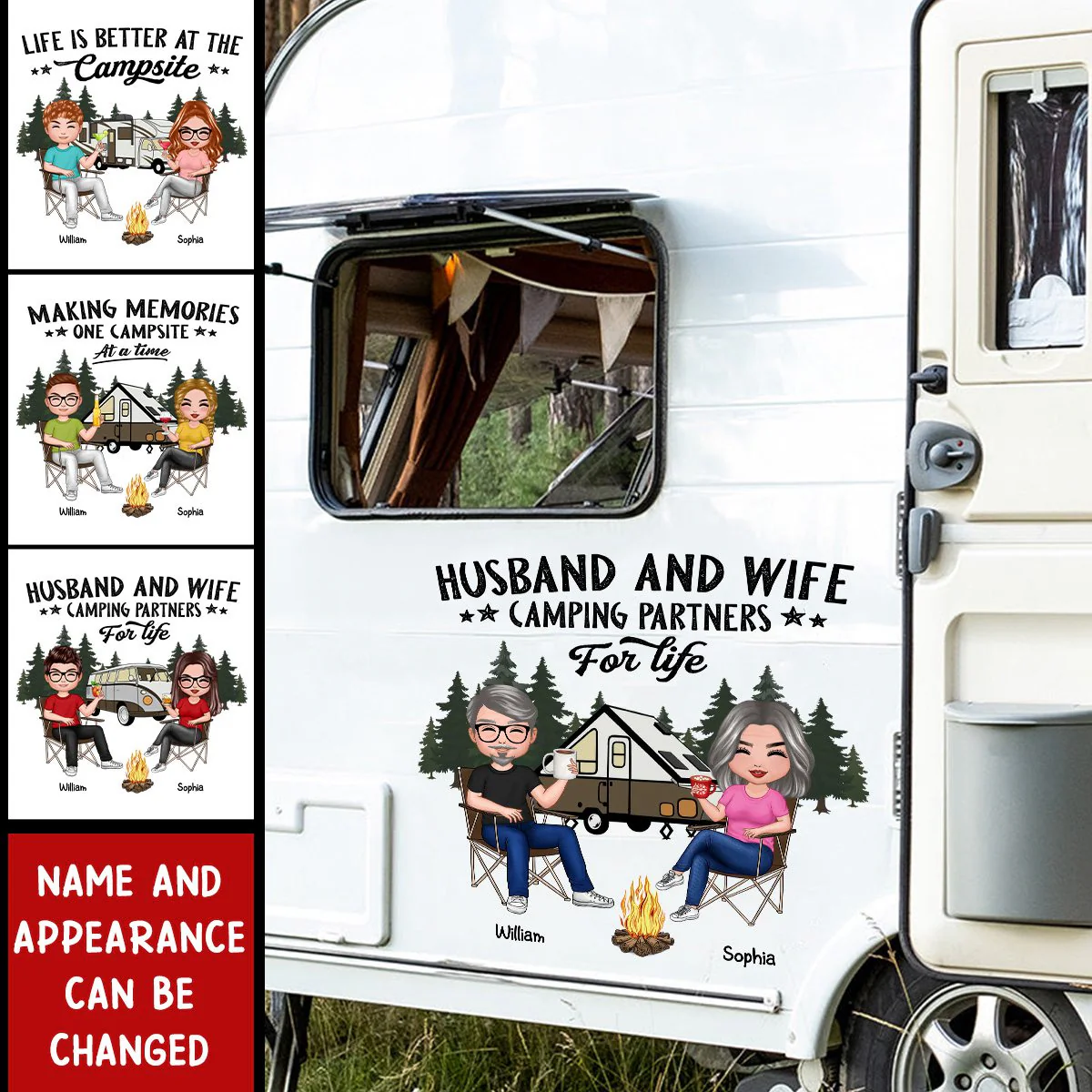 Camping Partners For Life Doll Couple Sitting Personalized RV Decal