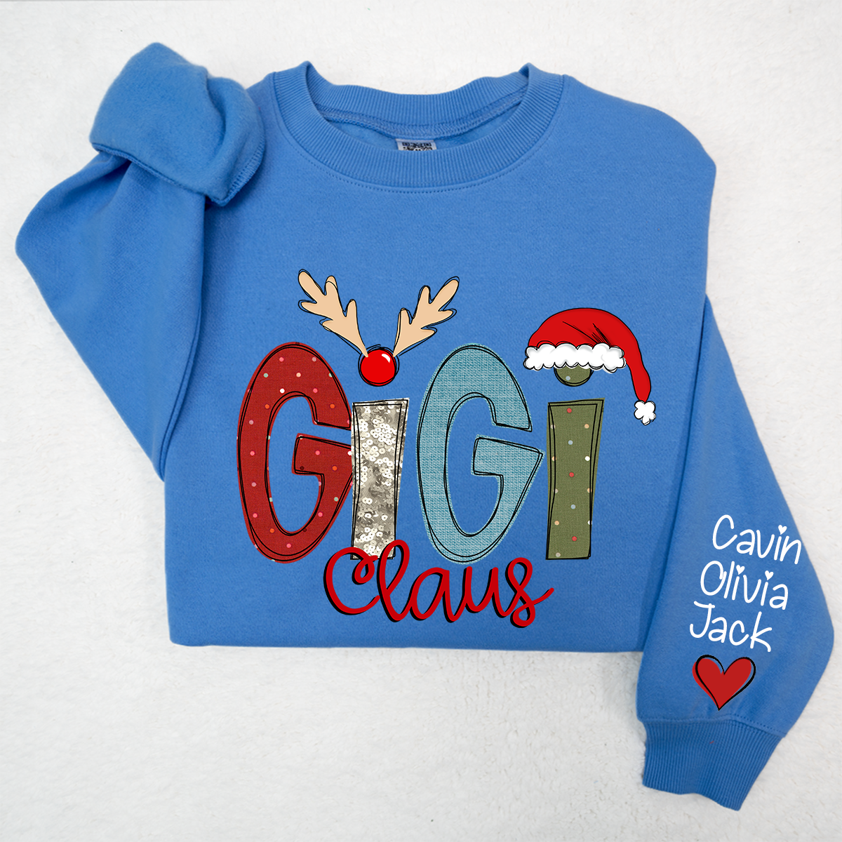 Custom Gigi Claus Sweatshirt, Christmas Grandma Claus With Grandkids Sweatshirt