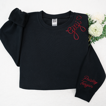 Custom Hand Embroidered Gigi Sweatshirt with Kids Name on Sleeve, Personalized Gigi Sweatshirt, Minimalist Grandma Sweater, Mothers Day Gift for Grandma Mimi Nana Gigi Gaga