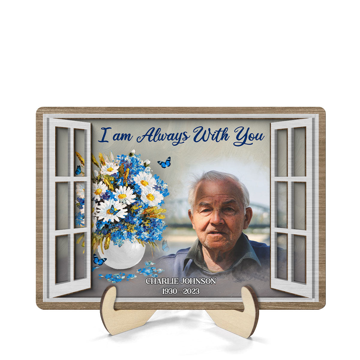 Flower Vase Memorial Personalized 2-Layer Wooden Plaque