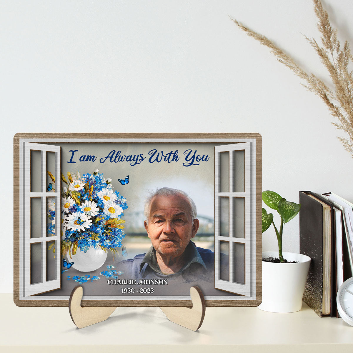 Flower Vase Memorial Personalized 2-Layer Wooden Plaque