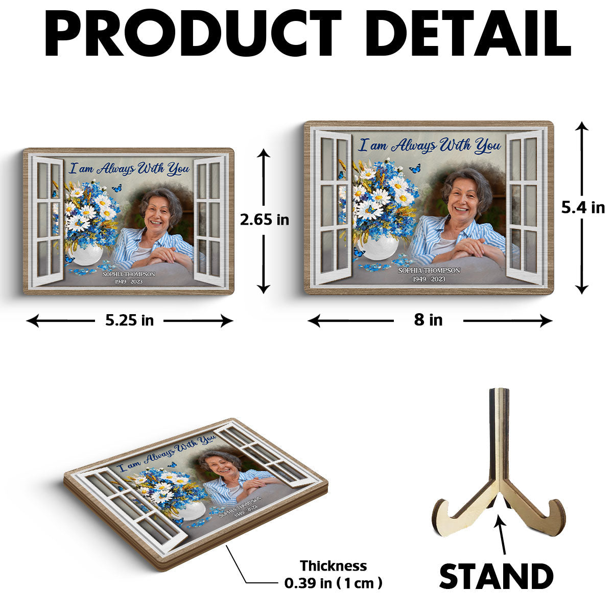 Flower Vase Memorial Personalized 2-Layer Wooden Plaque