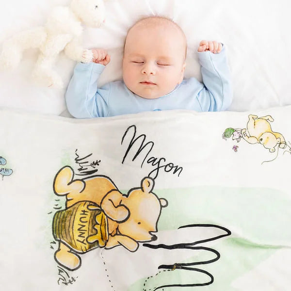 Personalised Soft Classic Winnie the Pooh Throw Blanket with Name and Initial Baby Shower Receiving Gift for Newborns