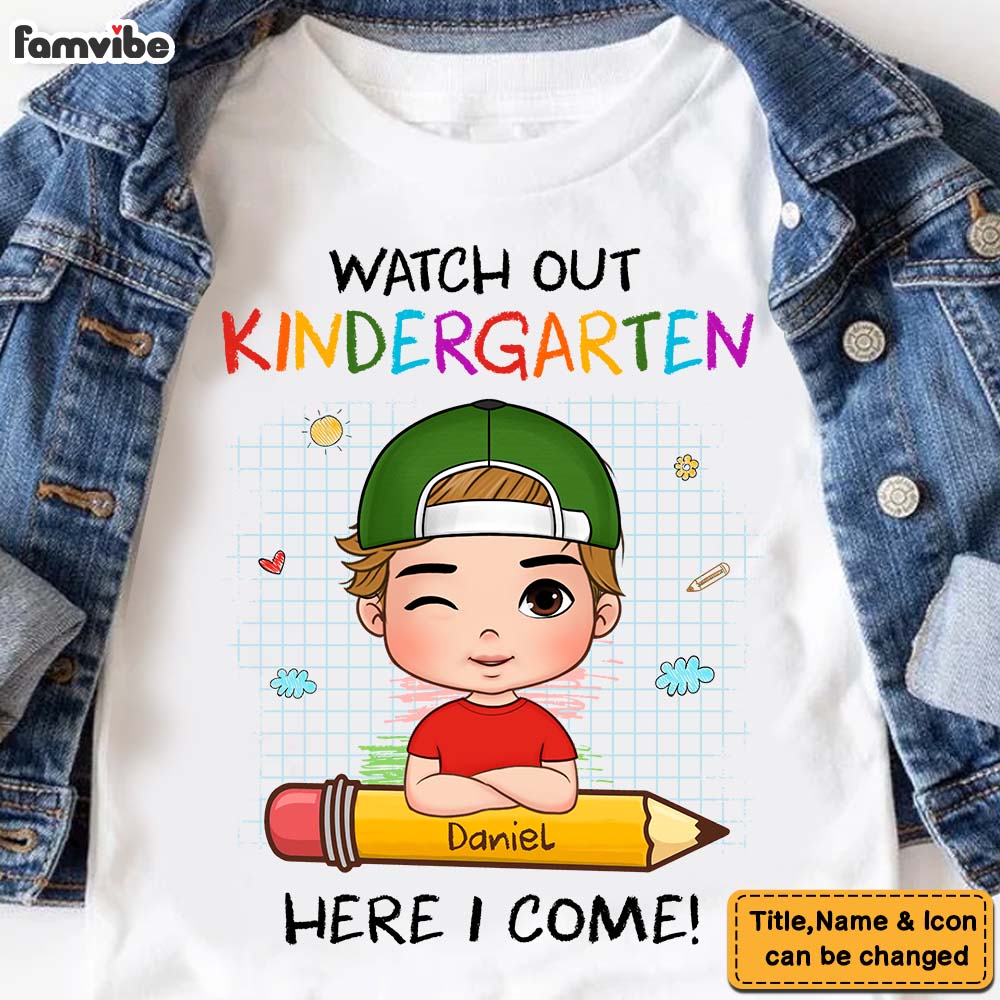 Personalized Back To School First Day Of School Gift For Grandson Watch Out Here I Come Kid T Shirt 27042 Mockup 2