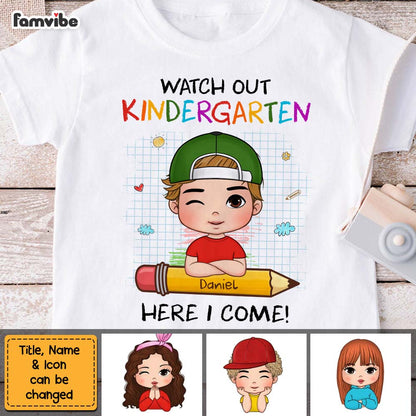 Personalized Back To School First Day Of School Gift For Grandson Watch Out Here I Come Kid T Shirt 27042 Mockup 3