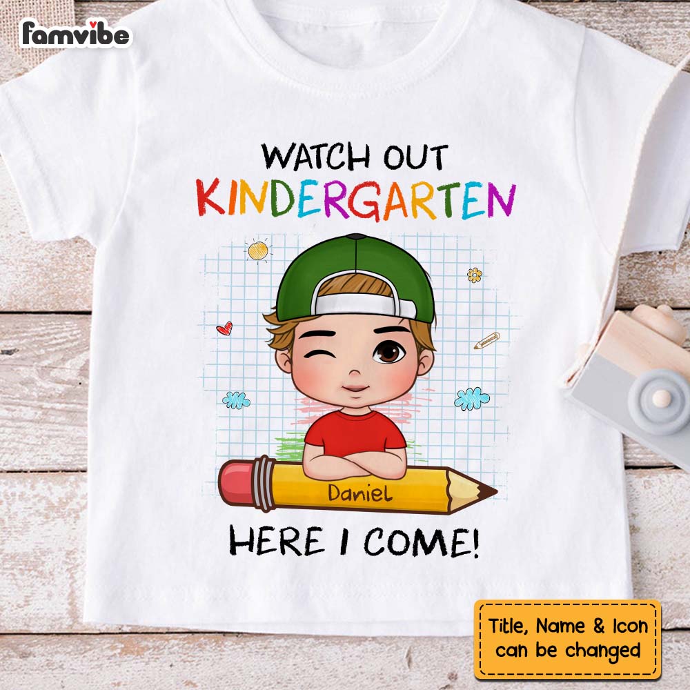 Personalized Back To School First Day Of School Gift For Grandson Watch Out Here I Come Kid T Shirt 27042 Mockup White