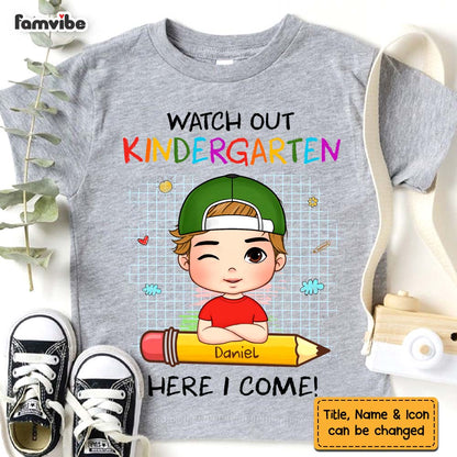 Personalized Back To School First Day Of School Gift For Grandson Watch Out Here I Come Kid T Shirt 27042 Mockup Sport Grey