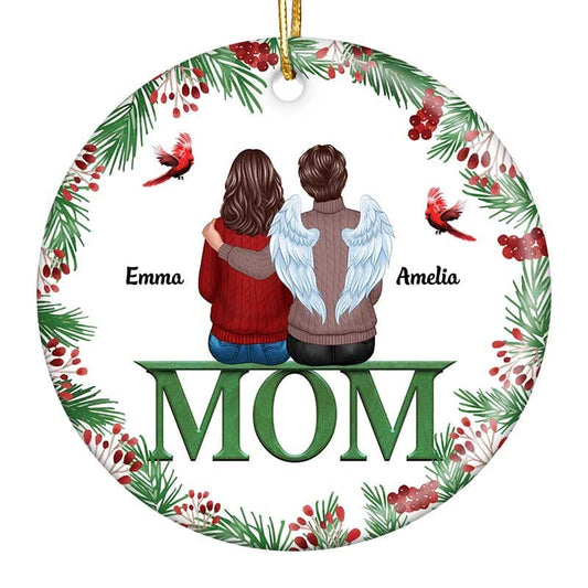Dad Mom Memorial On Text Holly Branch Personalized Ornament