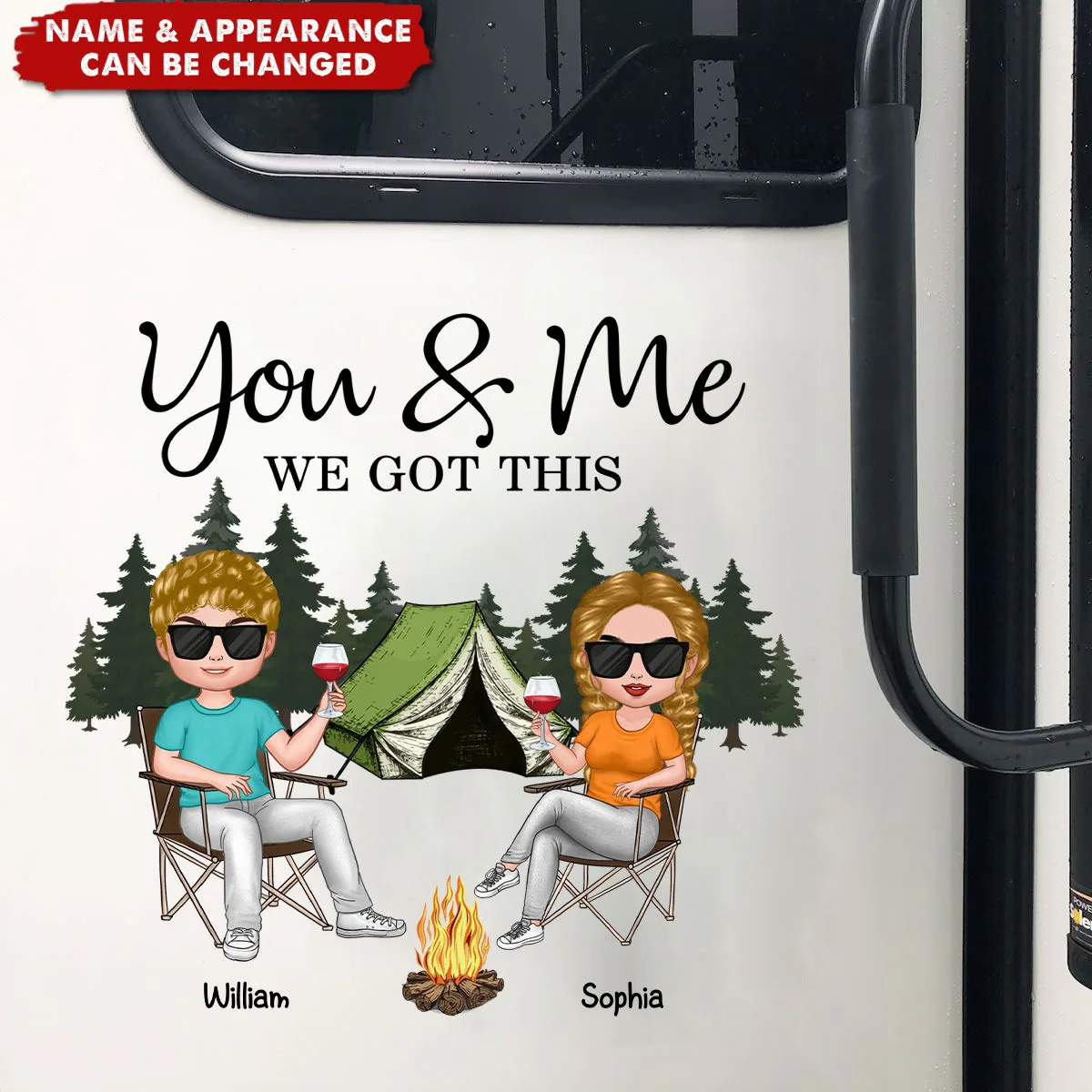 Camping Partners For Life Doll Couple Sitting Personalized RV Decal